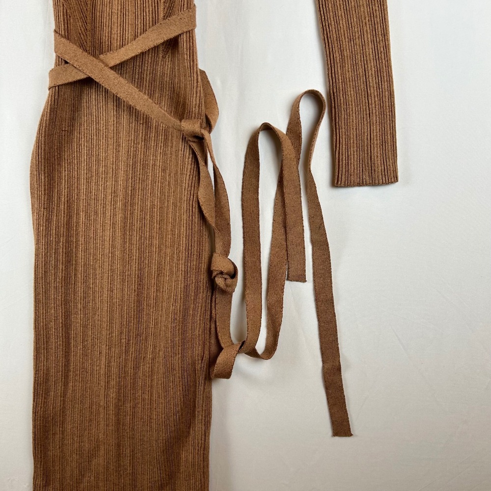 NBD Brown Ribbed Knit Stasia Halter Wrap Midi Dress Small - Picture 9 of 9